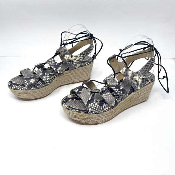 MICHAEL KORS Brown Gray Snake Print Sofia Espadrille Wedge Platform High Heels - Picture 10 of 11